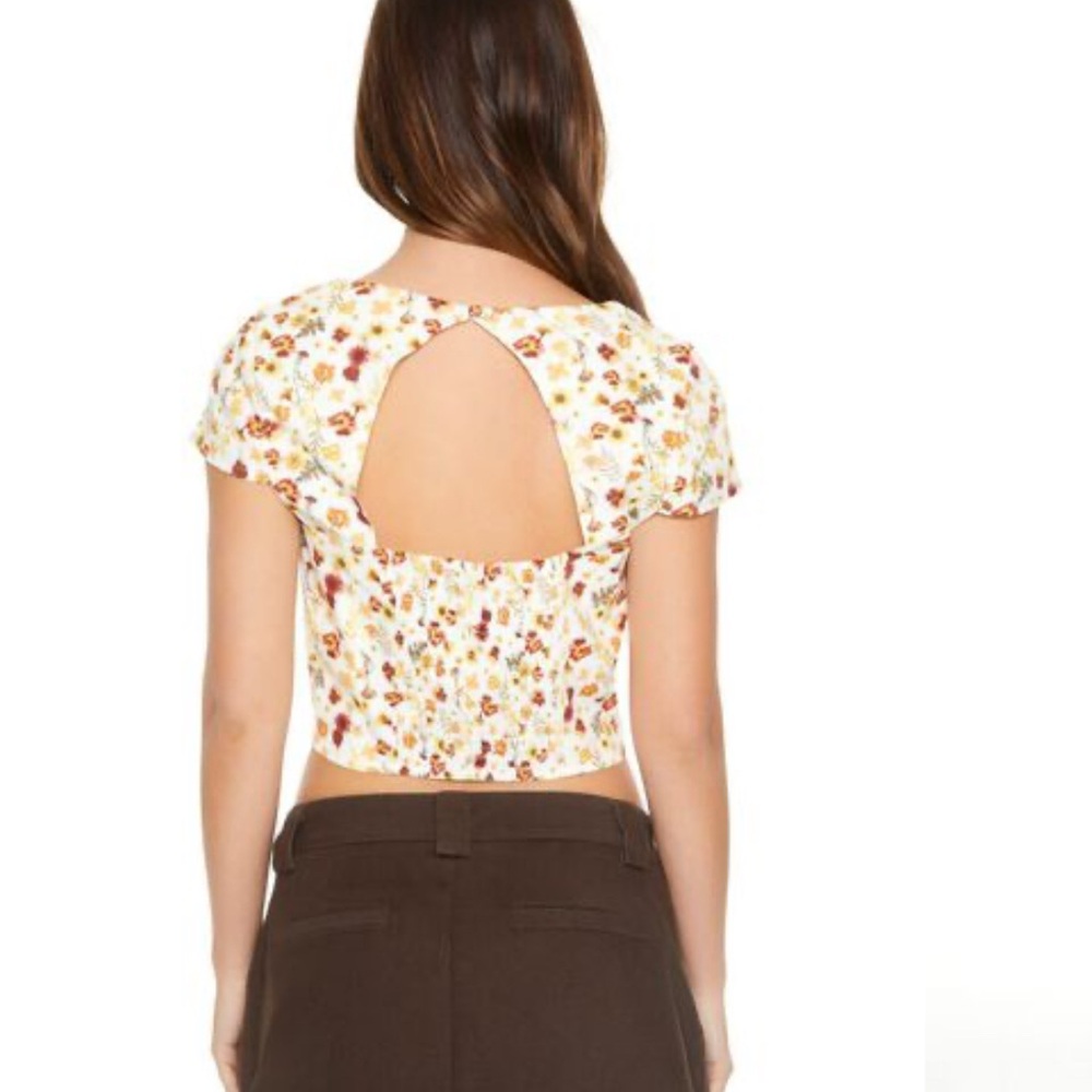 F21 Floral Print Women's Short Sleeve Crop Top, Small - Picture 3 of 7